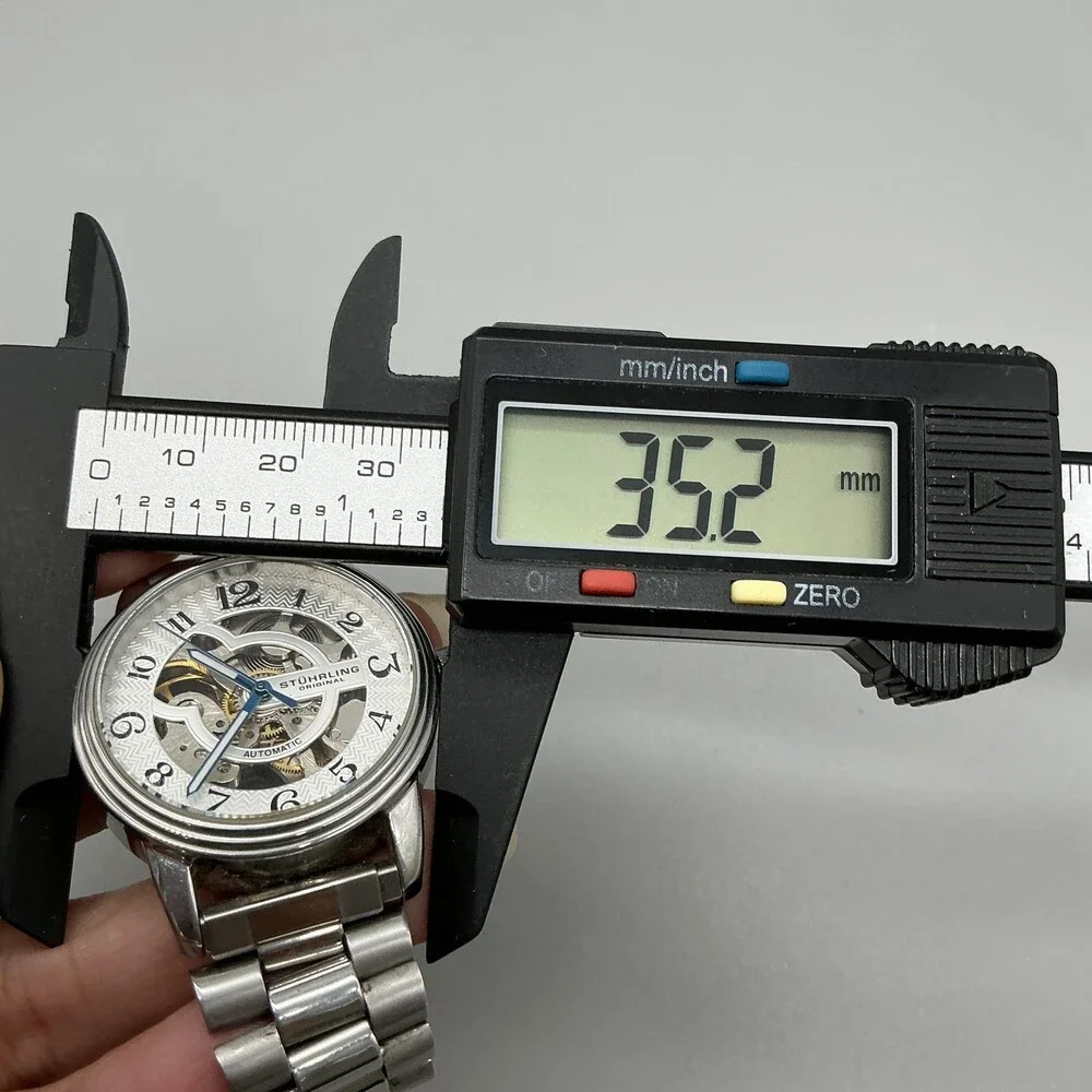 Stuhrling Delphi Mens Watch 35mm Silver Skeleton Dial Stainless Automatic 6.5